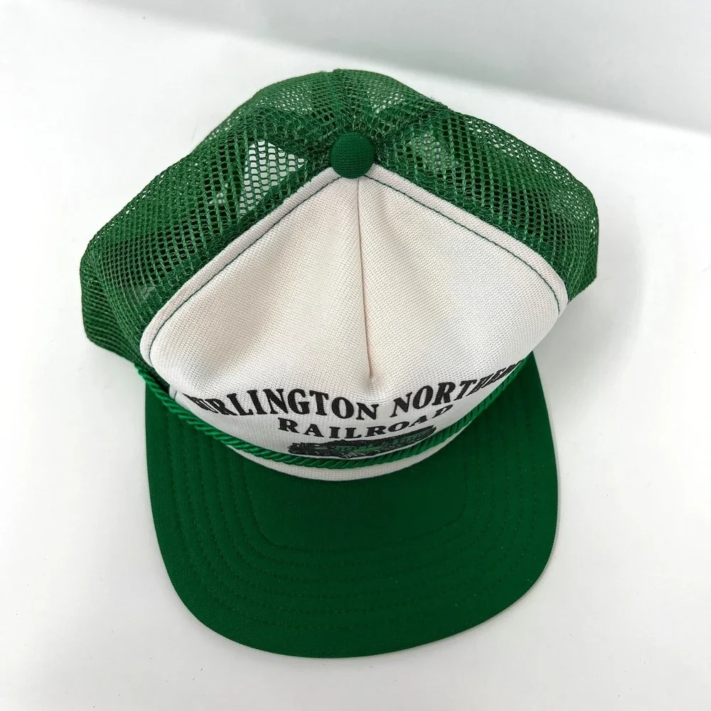 Vintage Burlington Northern Railroad Hat Cap Snapback Mesh Back Trucker Hat
